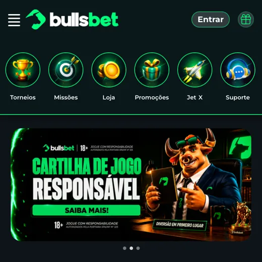 Site da Bullsbet no celular, captura de 30/09/2026: topo da página com atalhos e banner
