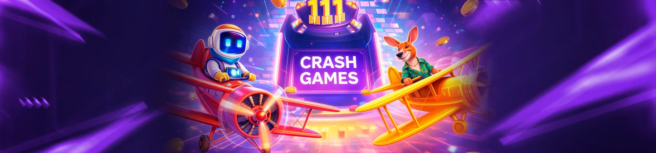 Banner da categoria Jogos Crash do cassino da Bullsbet, com dois aviões e o texto Crash Games